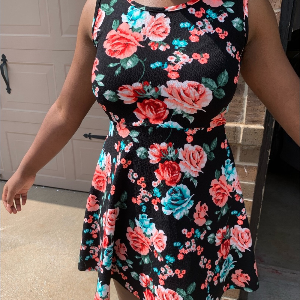 Black Dress with pink and blue flowers!